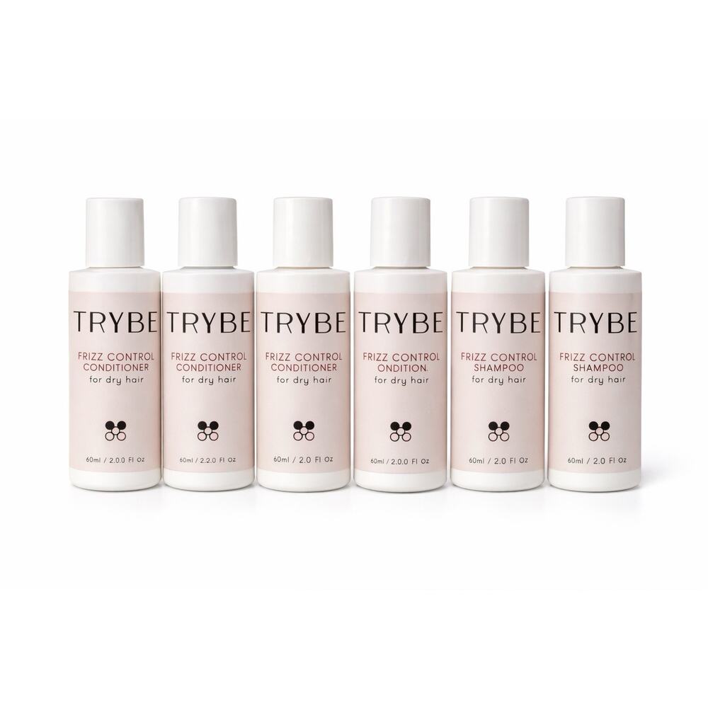 TRYBE Frizz Control Shampoo & Conditioner 2.0 Fl.oz Travel Size Set of 6
